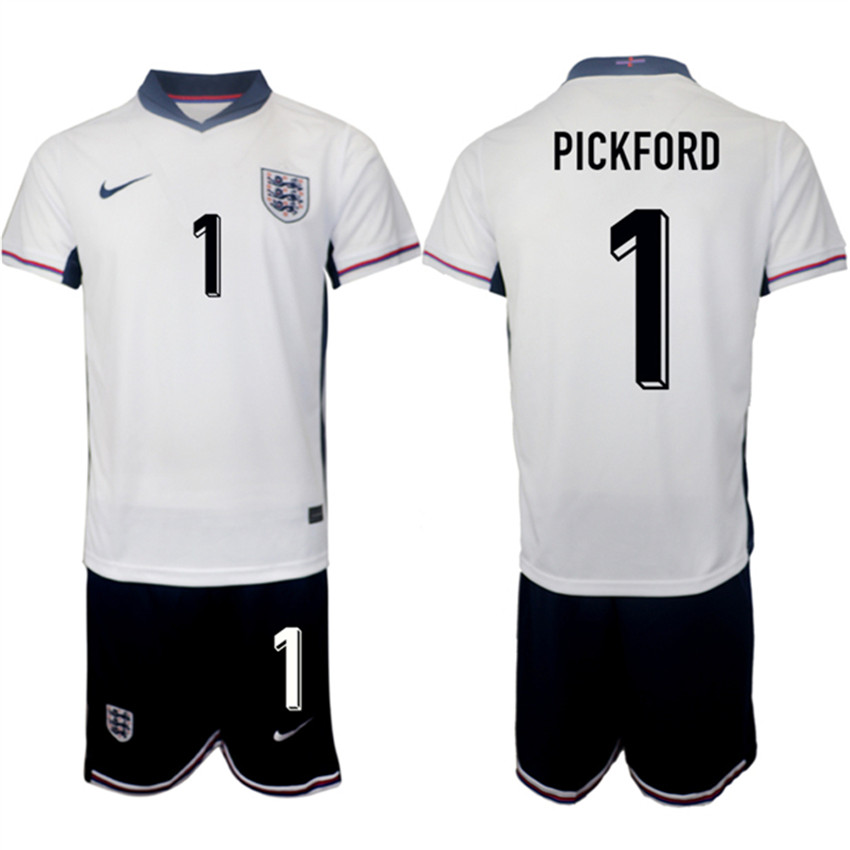 Men's White England #1 Jordan Pickford 2024-25 Home Soccer Jersey Suit